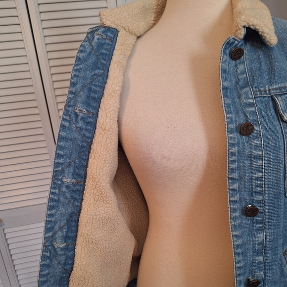 Vintage Calvin Klein Jeans Sherpa 100% Cotton Denim Jacket LG - Picture 5 of 6